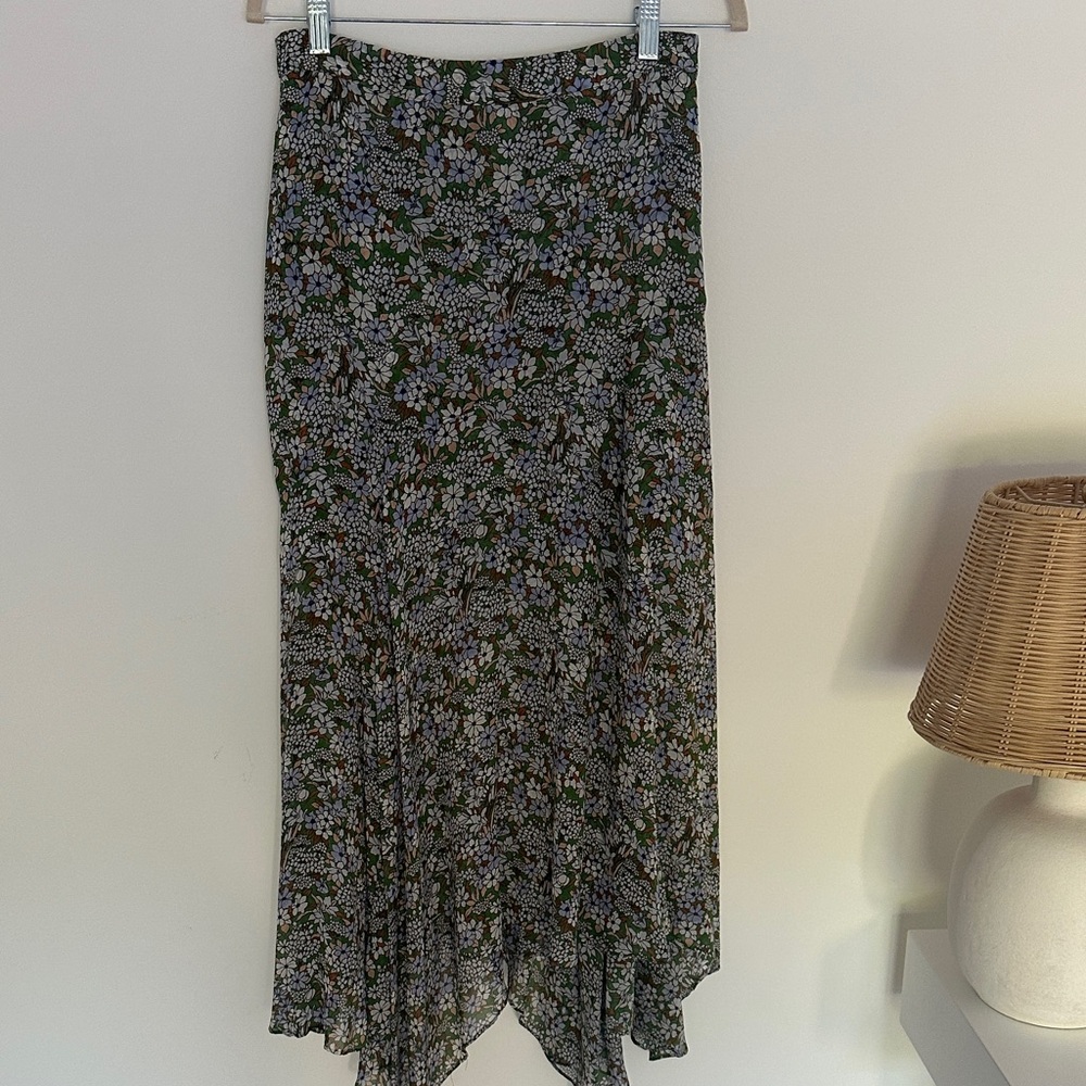 Veronica Beard Floral Midi Skirt - Green and Blue